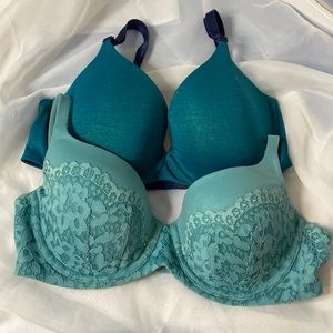 Victoria Secret bras (2) color teal blue, size 34D